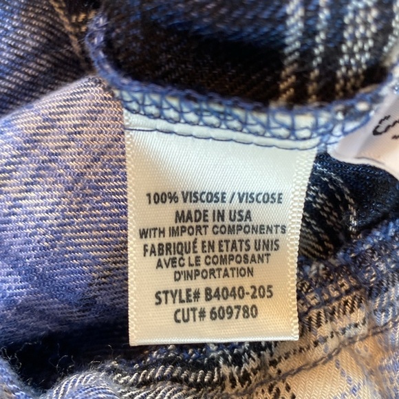 Bella Dahl Blue Plaid Shirred Elastic Waistband Top sz S - Picture 8 of 9